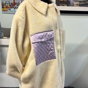 For Love And Lemons Cream Teddy Jacket with Quilted Purple Accent